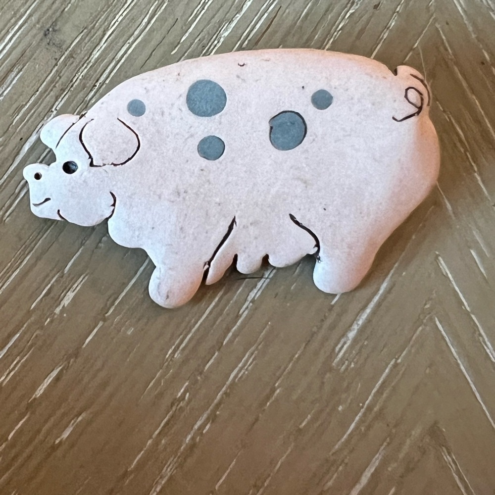 Vintage Pink and Gray Pig Brooch Jewelry